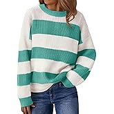 SunnyMelody Womens Cute Color Block Striped Sweater Fall 2025 Pullover Knit Tops - Ribbed Crew Neck, Lightweight, Loose Fit