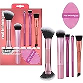 Real Techniques Big Blends Energy Brush + Dual-Sided Puff Kit, 6-Piece Set | Makeup brushes set with dual-sided puff kit, 2-in-1 powder puff, ultra-soft synthetic bristles for makeup blending
