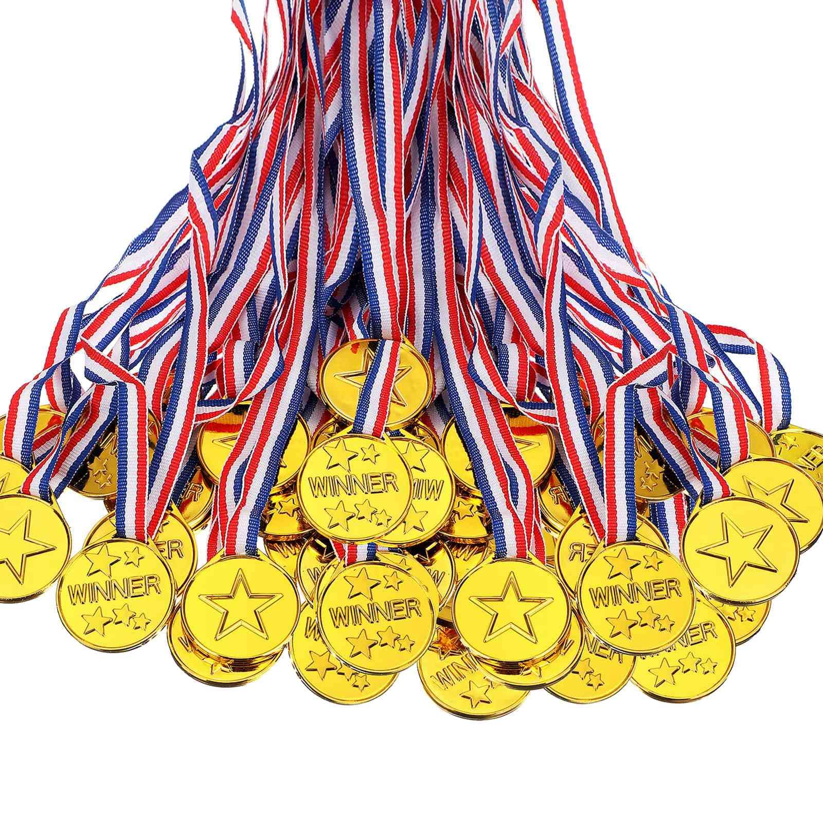 Dciustfhe 100pcs Kids Plastic Winner Medals Gold Winner Medals for Decorations and Awards