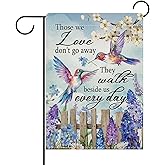 Dyrenson Memorial Hummingbird Decorative Garden Flag, Those We Love Don't Go Away Dogwood Hyacinth Flower Cemetery Yard Outside Home Decoration, Spring Summer Outdoor Small Decor Double Sided 12 x 18