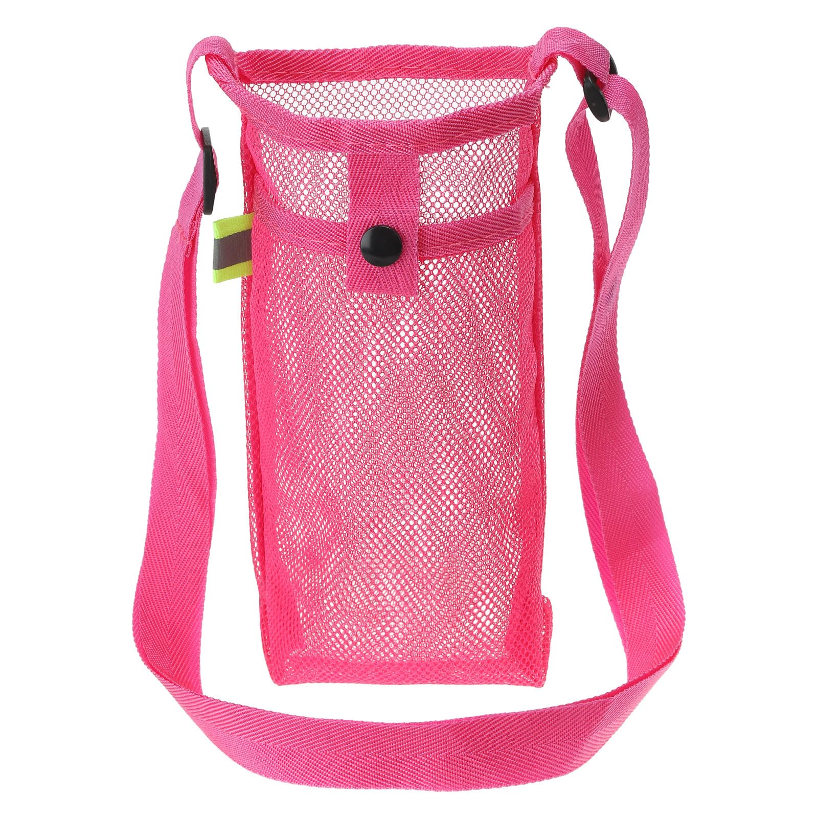 PATIKIL 22mmx13mm Water Bottle Bag, Mesh Portable Bottle Holder Carrier Adjustable Shoulder Strap for Sports Hiking Camping, Rose Red