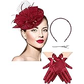Geyoga 50s Fascinator Hat for Women Funeral Veil Hat Pillbox Cocktail Tea Party Headpiece and Lace Glove