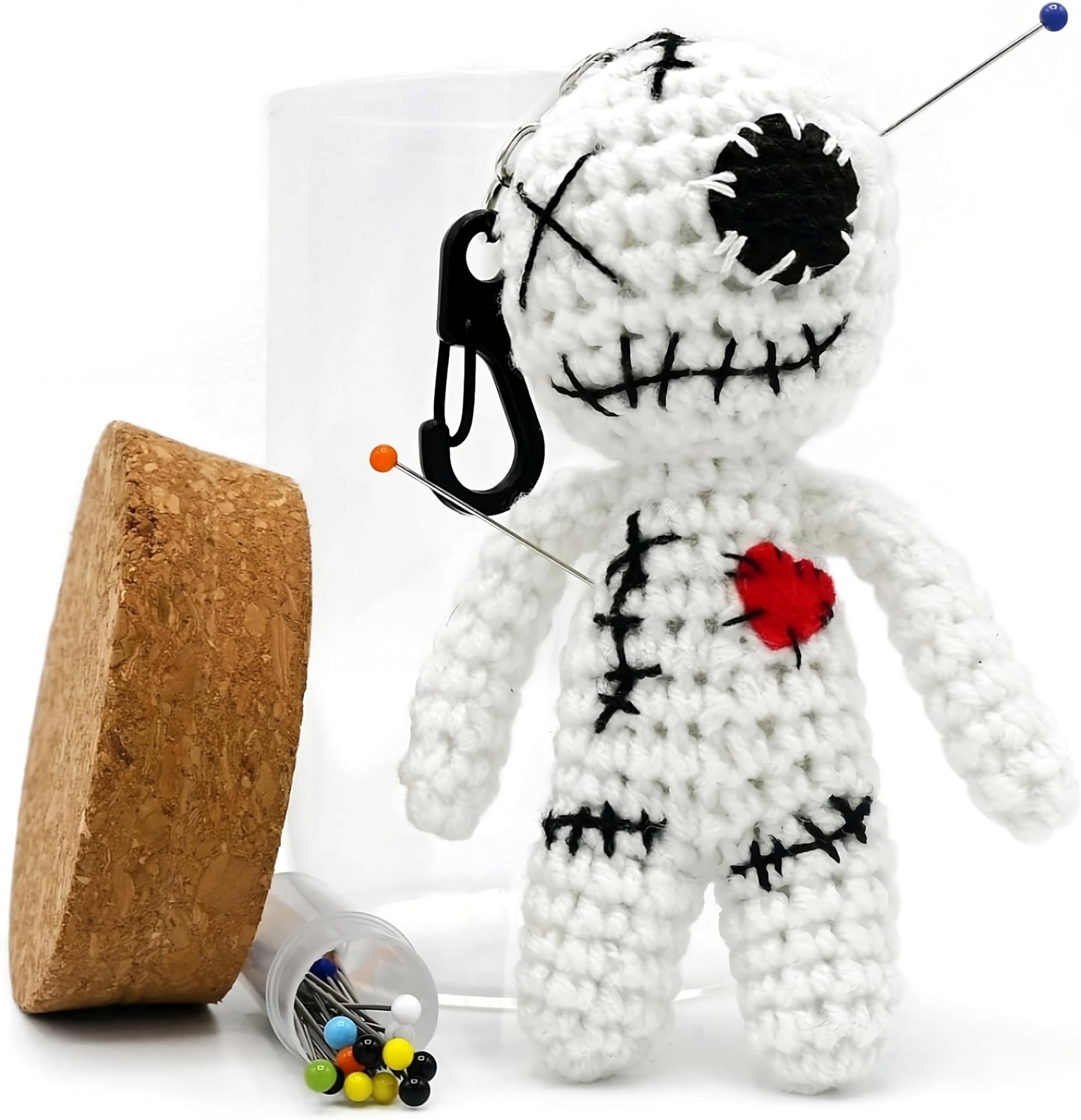 Dakita Voodoo Doll in Glass (10 cm, Handmade) With Needles - Funny Gift for Friends, Colleagues, Wedding, or Job Change Farewell (White)