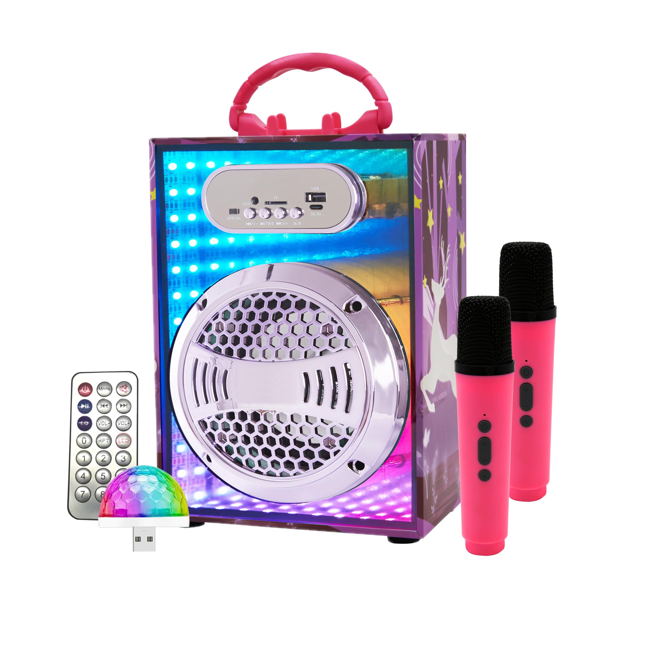 Stock Trends Portable Karaoke Machine 2 Microphones - Bluetooth Speaker Wireless | Kids Karaoke Machines For Girls | USB Light | USB And SD Player | FM Radio | Voice Modulator | 20W
