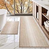 BSICPRO Bathroom Rugs and Mats Sets, 2 Piece Thick Absorbent Chenille Bath Mat Rug Set Non Slip, Soft Shaggy Bath Room Floor Mats for Bathroom, Machine Washable (Beige, 24" x 70" Plus 20" x 32")