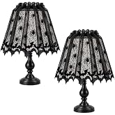 Halloween Lamp Shade Cover, 2 PCS Halloween Lace Lamp Cover Decorations | Black Halloween Lamp Cover Gothic Spider Lampshades Topper Scarf Cover for Halloween Window Door Fireplace Mantle Decorations