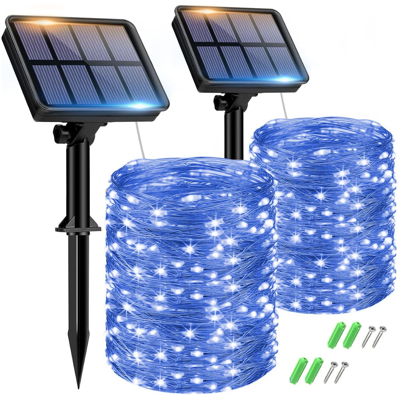 btfarm 2 Pack Solar String Lights Outdoor Garden Waterproof, 15M/50FT 150 LED Solar Powered Fairy Lights, 8 Modes Copper Wire Lights for Patio Yard Party Christmas Decorations, Blue — image 1