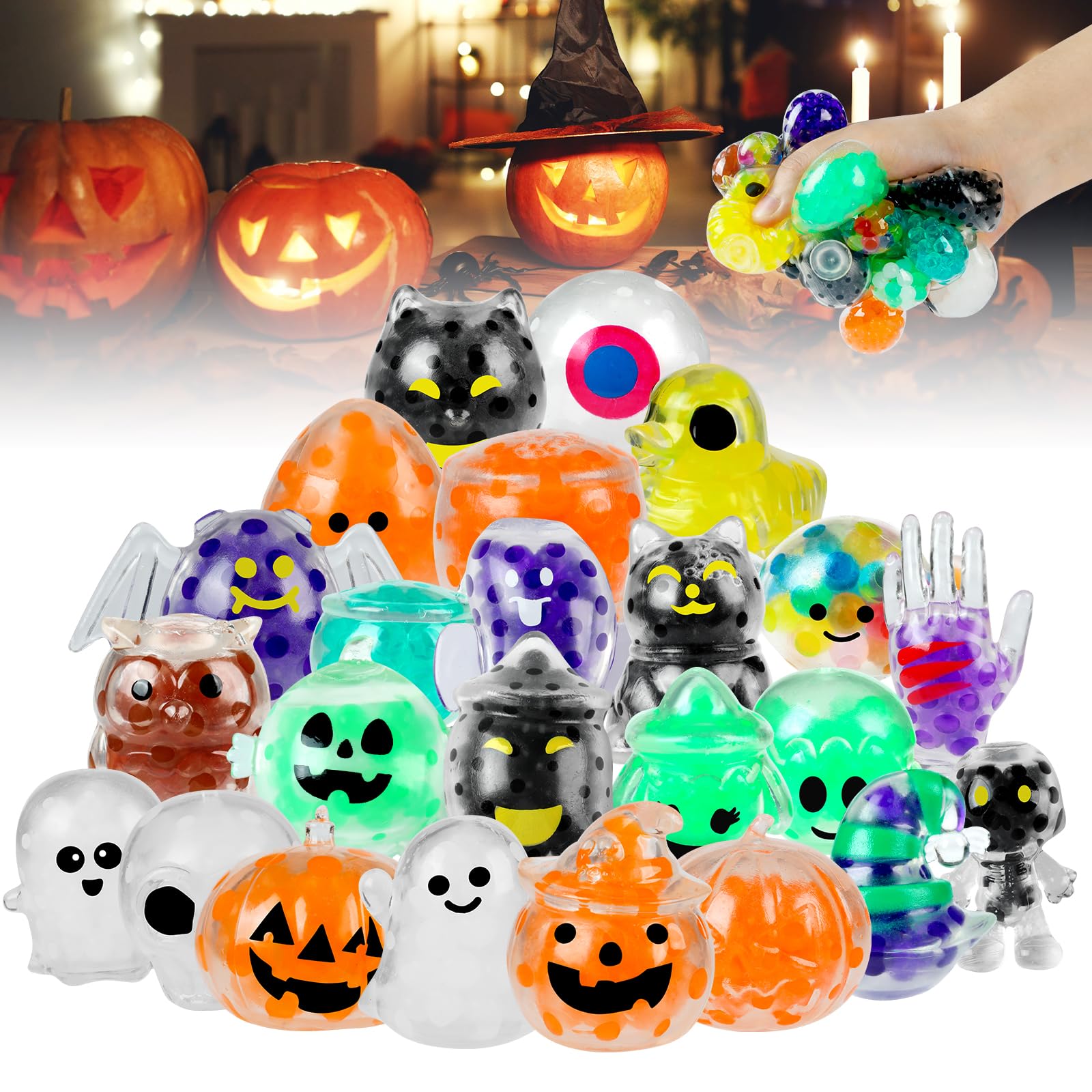 Photo 1 of 24PCS Halloween Stress Balls,Halloween Squishies for Adults,Bulk Squishy Toys Stress Relief Fidget,Halloween Party Favors Gift Goody Bag Stuffers
