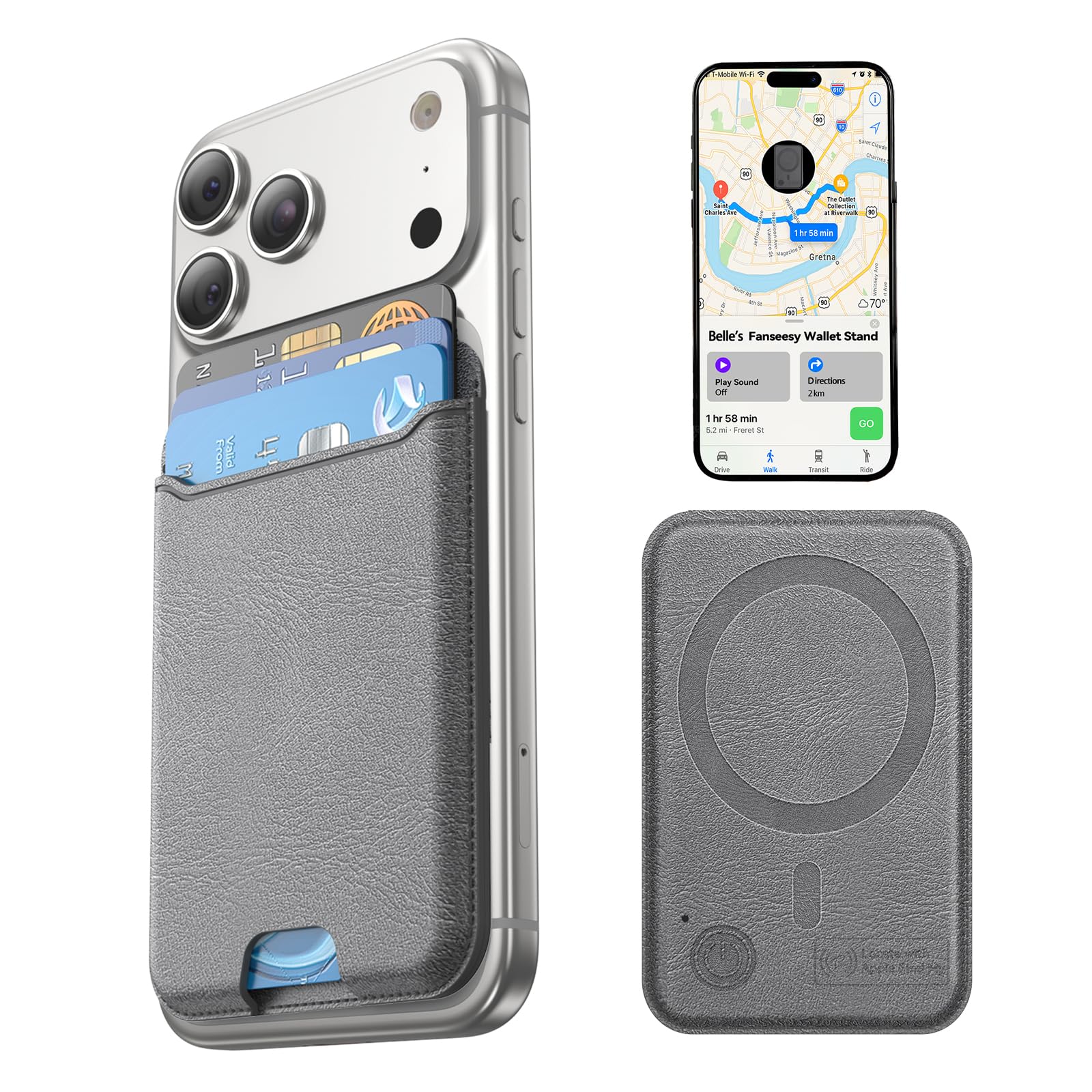 Photo 1 of Fanseesy for MagSafe Wallet, Works with Apple Find My,4 Card Holder, Magnetic Phone Wallet for iPhone 17/16/15/14/13/12 Pro Max Air Plus Series, RFID Blocking Vegan Leather,Dark Grey