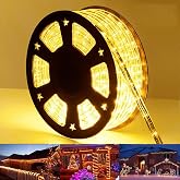 50ft 360 LED Rope Lights Outdoor, Connectable and Flexible Tube Lights with 8 Modes, Waterproof Indoor Outdoor LED Rope Lighting for Deck, Garden, Pool, Patio, Indoor Outdoor Decorations (Warm White)