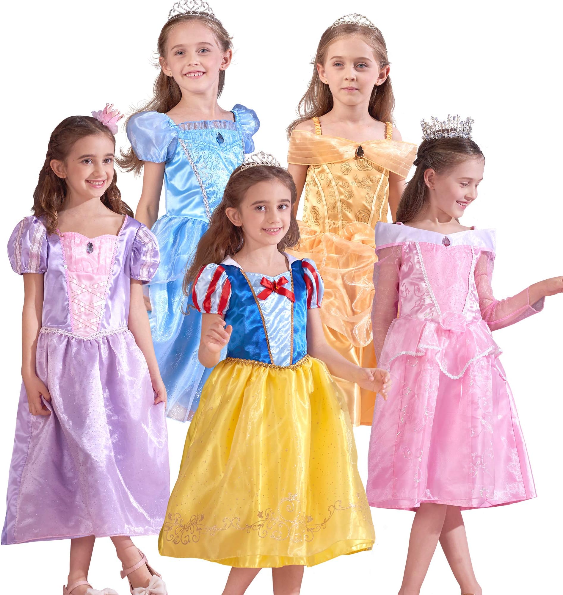 Girls Princess Dress up Costume, Little Kids Pink Sleeves Dress with Shoulder Strap