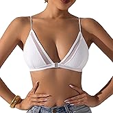 Cotorance Womens Cotton Bra No Underwire Unlined Plunge Front Closure Triangle Bralettes