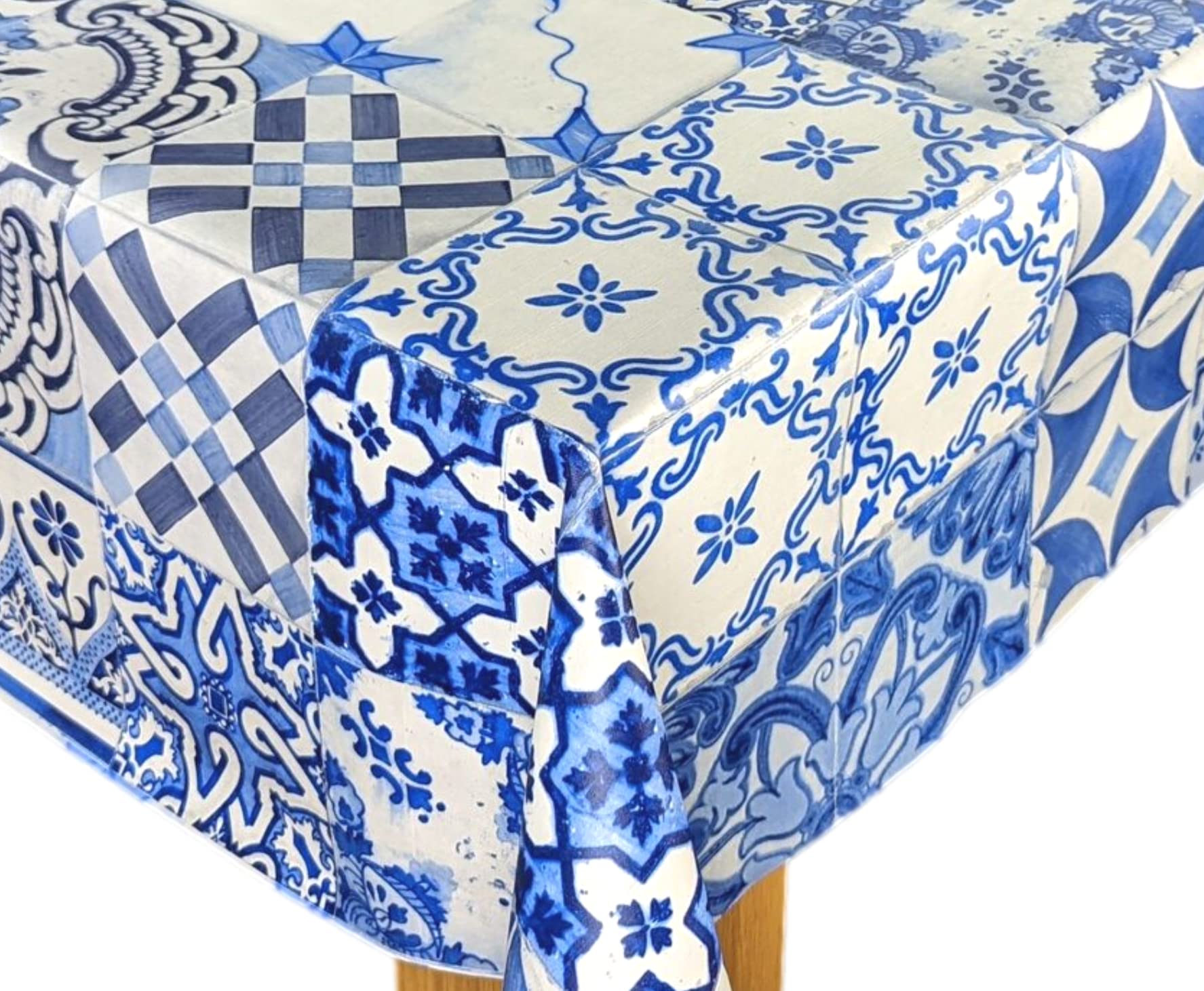 Karina Home Moroccan Tiles Blue Wipe Clean Tablecloth Vinyl PVC (Moroccan Tiles Blue, 140cm x 140cm)