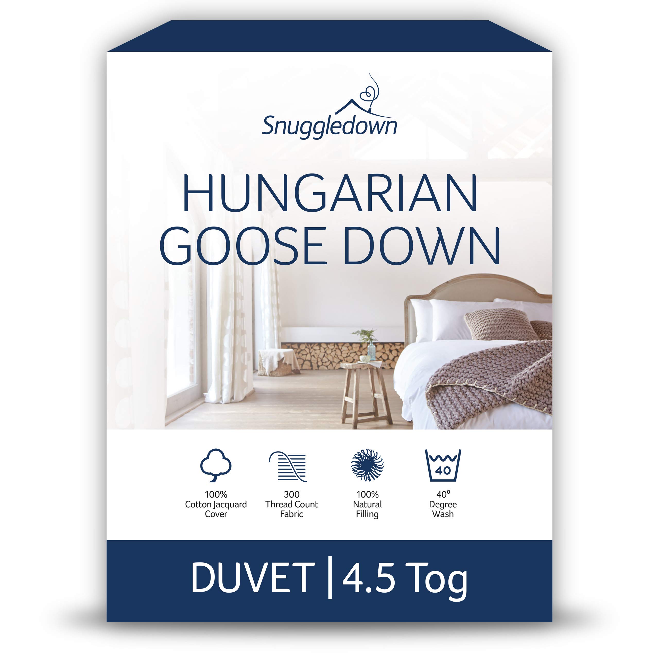 Snuggledown Hungarian Goose Down Single Duvet 4.5 Tog - Lightweight Summer Quilt with Ethically Sourced 80:20 Blend | UK-Made, 300tc Cotton Cover, Box Stitch, Washable (135 × 200cm)