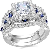 Newshe Jewellery Princess Moissanite Engagement Ring for Women 925 Sterling Silver Wedding Band Rings Blue Sapphire Bridal Sets Promise Size