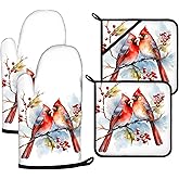 Red Cardinal Birds Oven Mitts and Pot Holders Sets 4Pcs,Extra Long Oven Gloves Potholder for Kitchen Cooking Baking BBQ 100% Cotton Heat Resistant