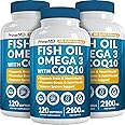 5-in-1 Fish Oil Omega 3 Fatty Supplements (2100mg) - Omega 3 Fish Oil with Vitamins D3 K2 and CoQ10 - Lemon Flavored (120 softgels, Pack of 3)