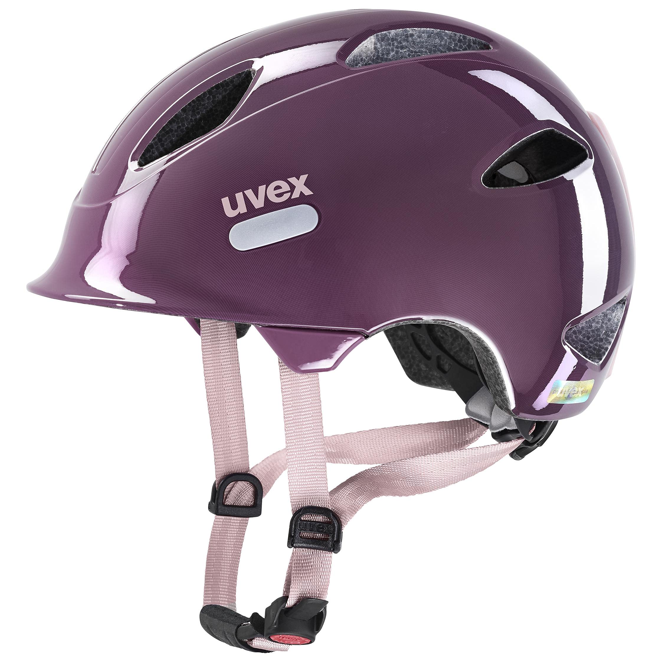 uvex oyo - Lightweight Kids Bike Helmet for Children - Individual Fit - Upgradeable with an LED Light - Plum - Dust Rose - 45-50 cm