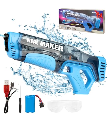Pistola De Agua Eléctrica GQBVPN – Potente Alcance De 8-10 M, Doble Tanque De 200cc, Carga USB, Para Niños Y Adultos