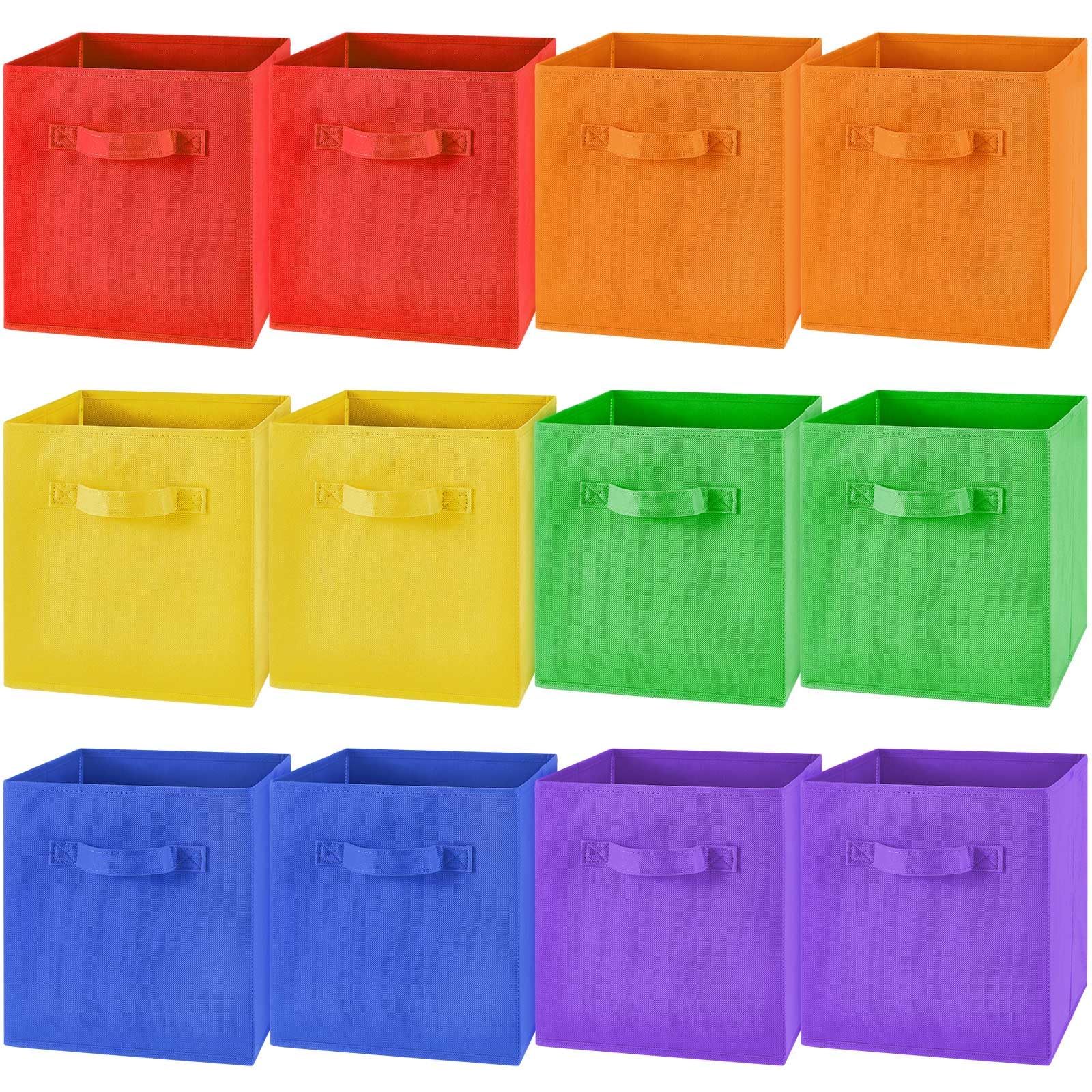 Photo 1 of Yinder 12 Pcs Cube Storage Bin Storage Bins for Room Decor Colorful Bins Foldable Baskets for Nursery Organizer Boxes Fabric Boxes (10.5''x10.5''x11'',Bright Colors)