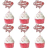 24 PCS Happy Valentine's Day Cupcake Toppers,Glitter Sweet Love Valentine Cupcake Picks for Valentine's Day Theme Birthday Party Cake Decorations, Valentines Day Party Decorations Supplies