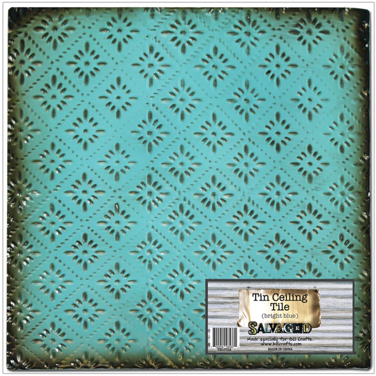 Amazon Com Salvaged By Bci Crafts Tin Ceiling Tile Bright Blue