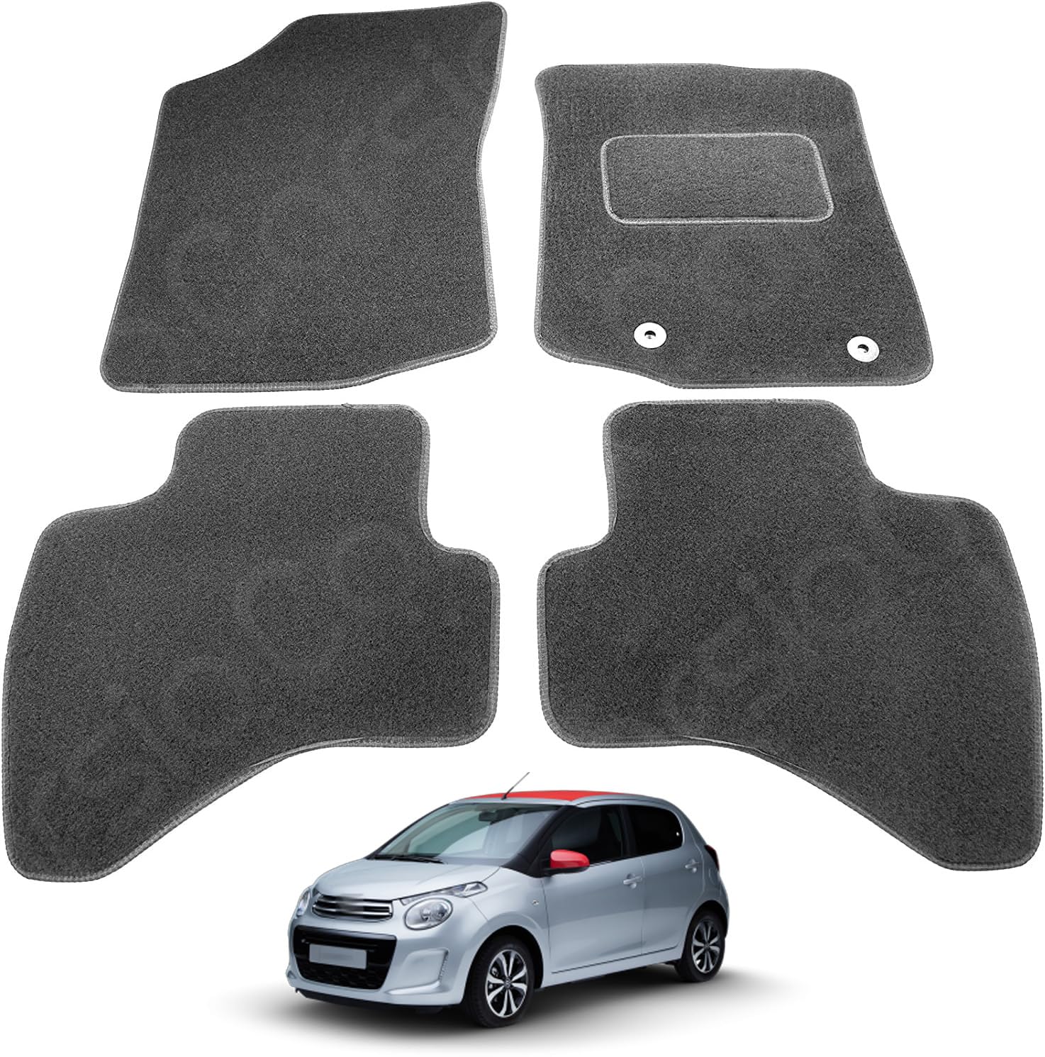 Carsio Carpet Car Mats For Citroen C1 2014+ onwards 4 Piece Set Tailored Fit Floor Mat Complete Accessory Black Custom Fitted - All Weather, Anti-Slip Backing & Black Trim