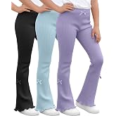 Mumucove 3 Pack Girls Flare Leggings Kids Bell Bottoms | Ruffle Flared Leggings, Ribbed Pants with Bow, 5-14Years, High Waisted Slim Pants, Teen Girls Clothes, Cute, for Fall Winter