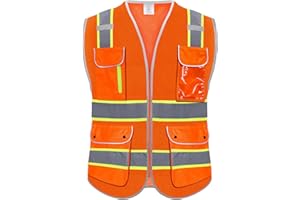 Rhino Hit High Visibility Safety Vest - Reflective Breathable Mesh with 9 Pockets, Front Zipper for Men & Women - Meets ANSI/ISEA Standards