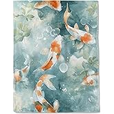 ainori Koi Fish Flannel Blanket - Lightweight Soft Cozy Unique Gifts Blankets for Nature Lovers,Kids,Adult,Women, Watercolor Water Bubble Throw,Home Room Modern Decor 50x60in