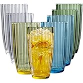 AKMQYM Acrylic Clear Highball Plastic Cups | Plastic Reusable Tumblers 20oz (Set of 8) | Stackable | BPA-free Tumblers | Shatterproof | Top-rack Dishwasher Safe