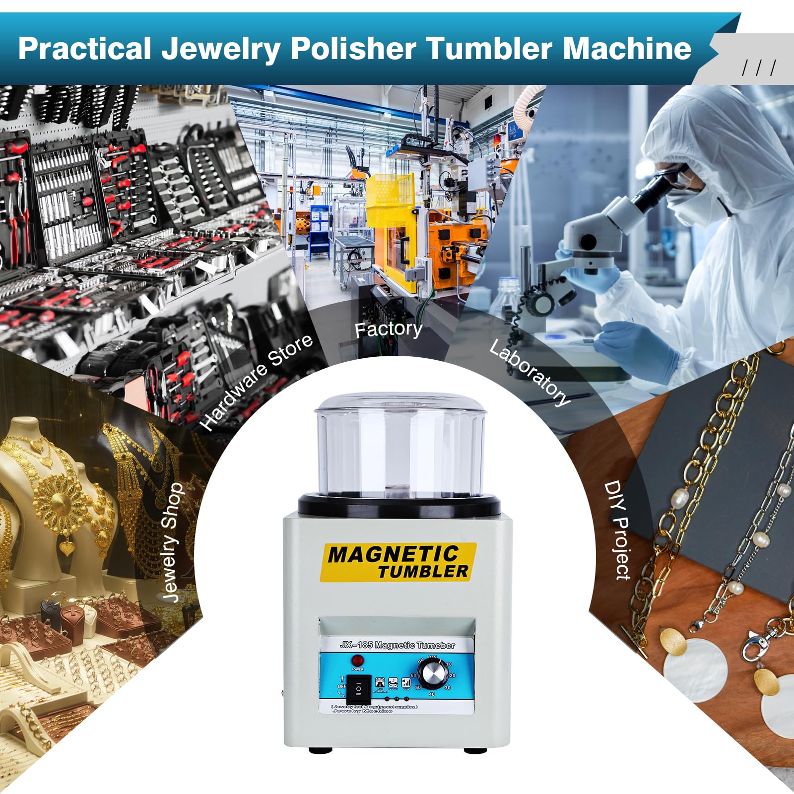 IRONWALLS Magnetic Tumbler Jewelry Polisher, 2000RPM 600g Cleaning Capacity Magnetic Polisher Finisher with 7.1”/180mm Polishing Barrel & 180g Burnishing Pins for Jewelry, Metal Parts, Hard Plastic