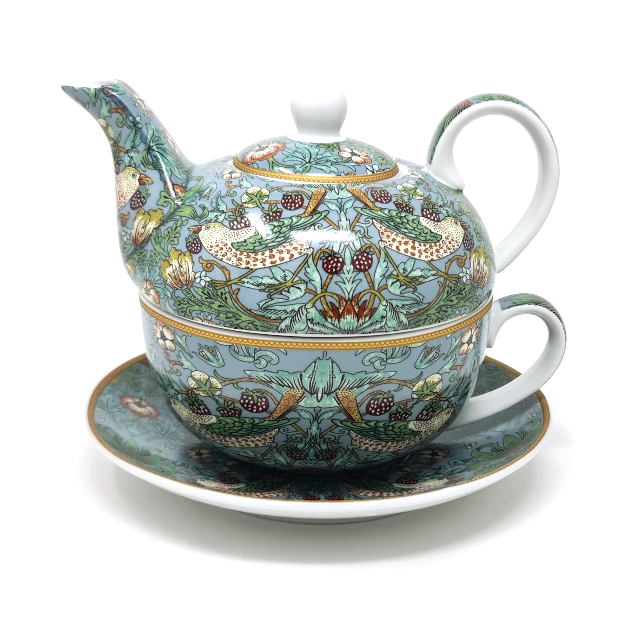 Lesser & Pavey S Berry Thief Teal Tea for One with Matching Cup & Saucer | 600ml Capacity Luxury Teapot Ideal for Home Office & Outdoor | Without Tea Strainer | Elegant Alternative to Glass Tea Pot