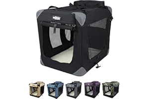 EliteField 3-Door Folding Soft Dog Crate with Carrying Bag and Fleece Bed (2 Year Warranty), Indoor & Outdoor Pet Home (30" L x 21" W x 24" H, Black)