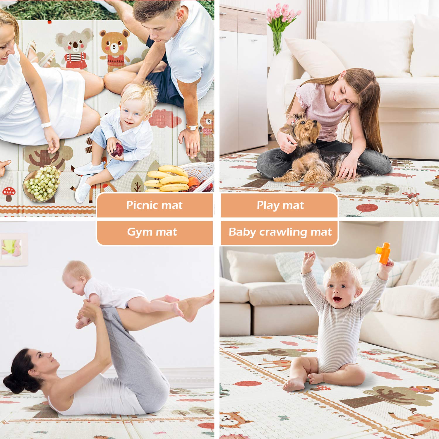 Baby Play Mat, Folding Playmat Waterproof Reversible Baby Crawling Mat Large Foam NonToxic Kids Play Mat Anti-Slip Portable Tummy Time Playroom Foldable Playmats for Infant, Toddler - 61x78x0.4IN : Baby