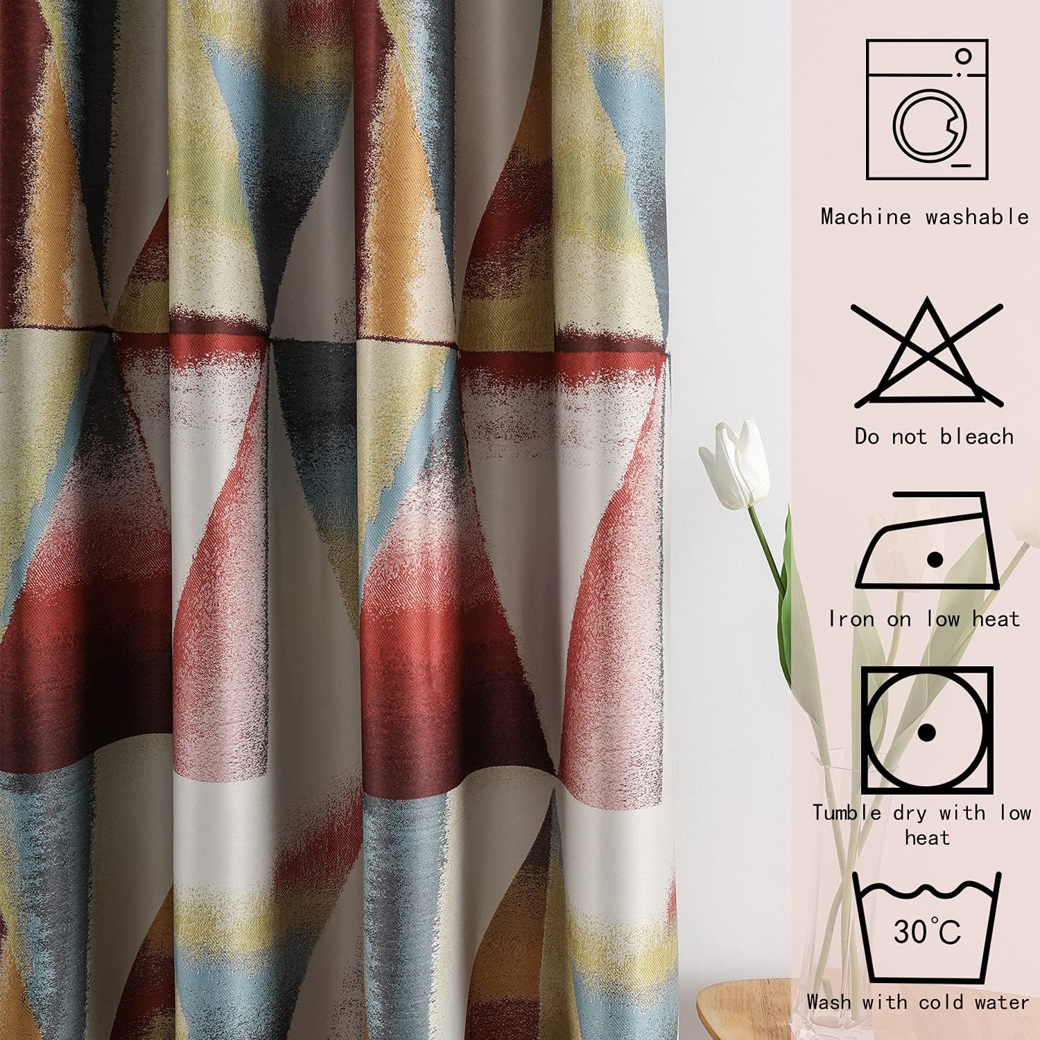 Leeva 2 Panels Blackout Curtain Panels for Sliding Door, Modern Geometric Print Thermal Insulated Heavy Window Treatment Drapes for Living Room, Red and Yellow, 52x84: Kitchen & Dining