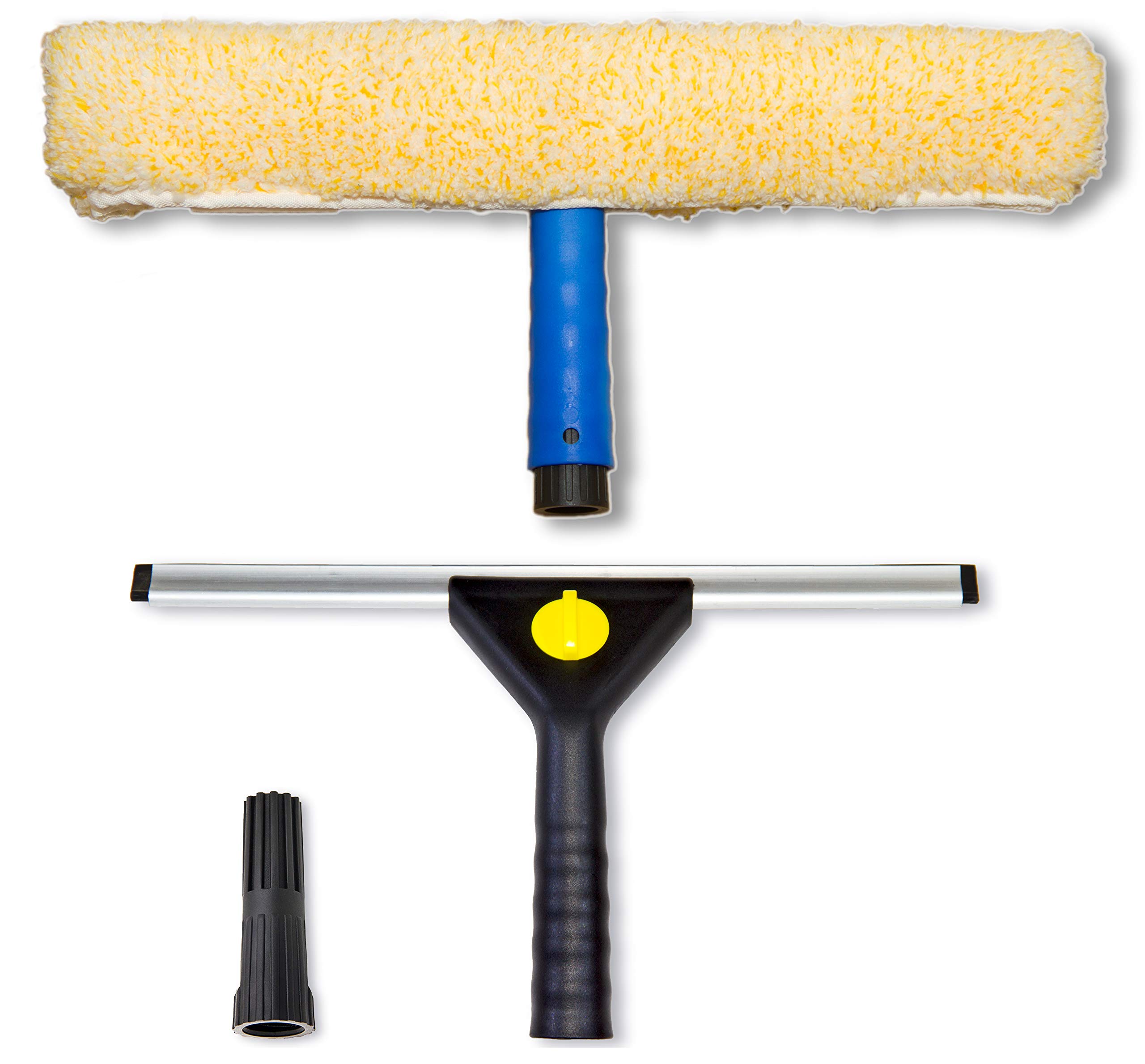 WinHux Squeegee and Microfibre Washer Set for Telescopic Poles – 30cm Rubber Blade with 35cm Washable Sleeve, Compatible with ACME Thread, Window Cleaning for Conservatories and Greenhouses