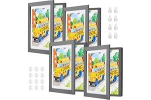 ABCHIOPQ 4 Pack Gray Kids Art Frame, 8.5x11 Front Opening Wood Kid Artwork Frames Changeable, Wall-mounted or Standing Children Art Frame with Mat, Holds 150 Pcs, Drawing Display Storage Frames