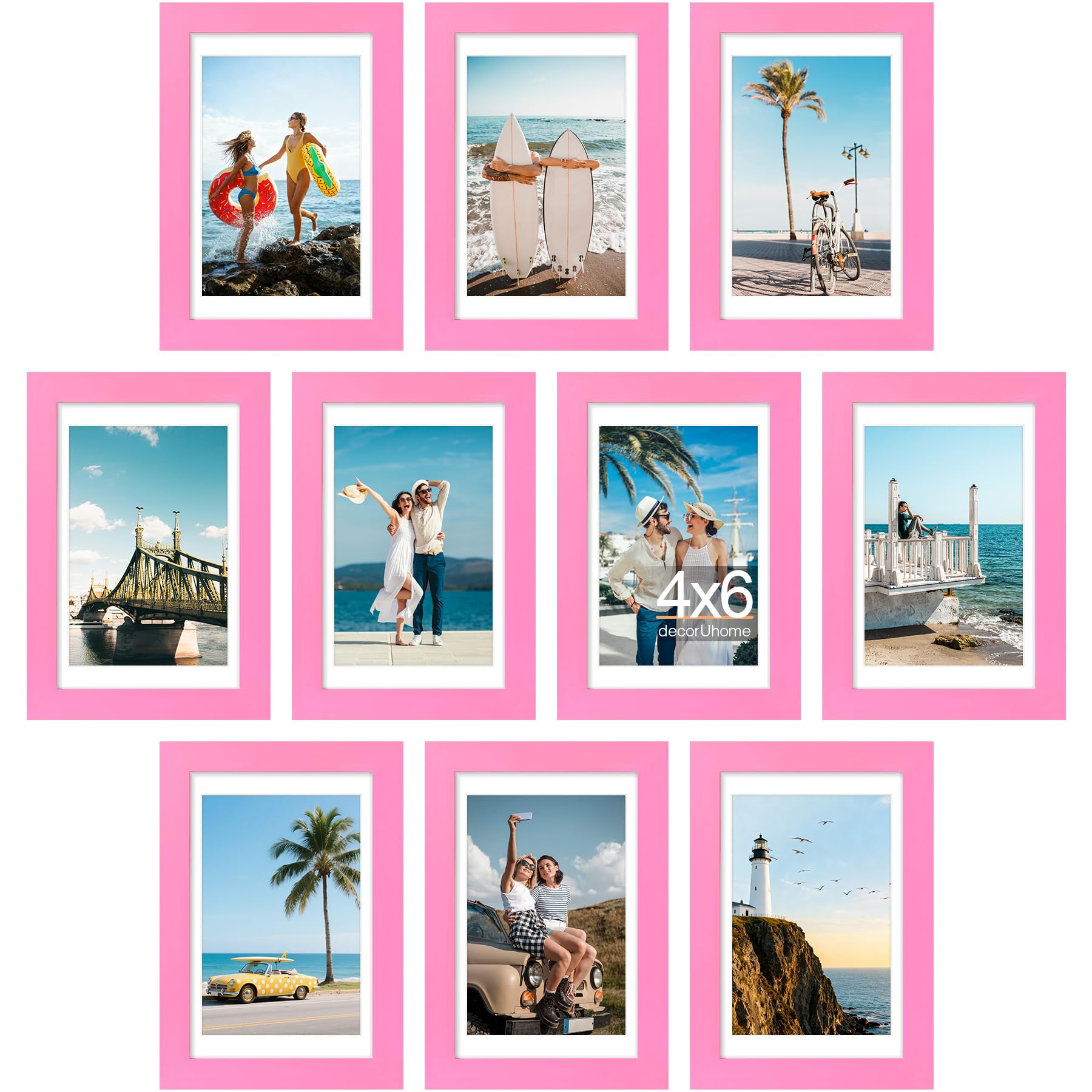 Photo 1 of ** FRAMES ARE LOOSE** decorUhome 4x6 Picture Frame Set of 10, Display Photos 3.5x5 with Mat or 4x6 Unmatted for Picture Frames Collage Wall Decor, Pink