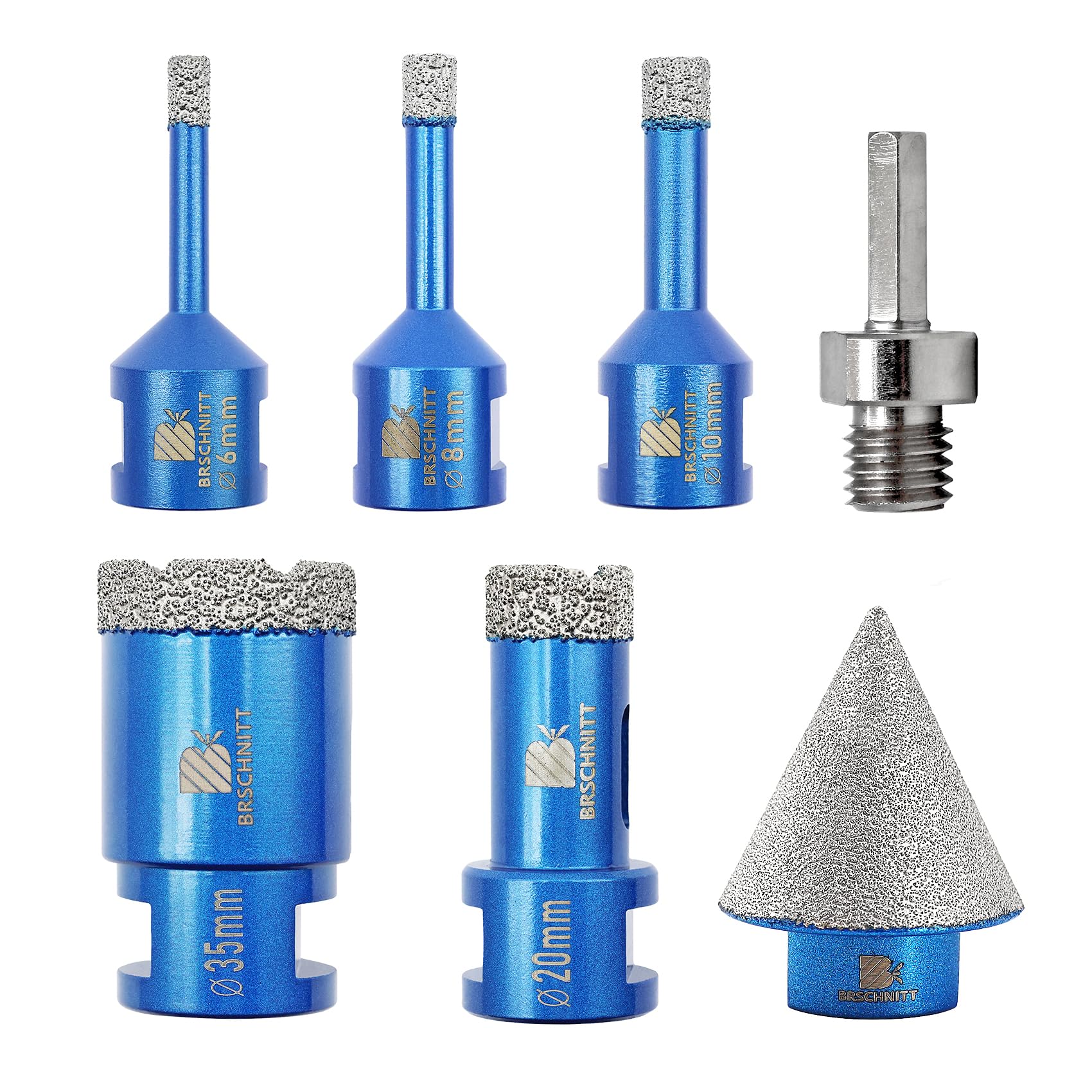 Diamond Core Drill Bit Set for Porcelain Tile Ceramic Marble Granite Drilling,BRSCHNITT 6/8/10/20/35mm Vacuum Brazed Diamond Hole Saw with M14 Thread&35mm diamond chamfer bit&adapter