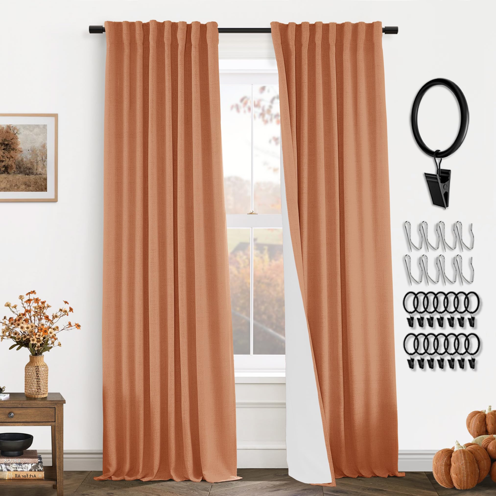 Photo 1 of PANELSBURG Halloween Curtains for Living Room,Dark Orange Linen Cotton Look Decorative Curtains for Bedroom Fall Decor