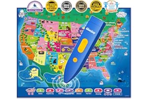 Qiaojoy Bilingual Interactive for Kids Talking USA Map for Kids Learning, Geography Toys Games Educational Electronic Map Christmas Personalized Gift/Toys for 4 5 6 7 8 9 10 Year Old Girls/Boys