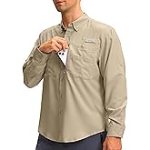 Men's Long Sleeve Sun Protection Fishing Shirt with Zipper Pockets UPF 50+ Lightweight Cool Sun Shirts for Men Hiking Outdoor