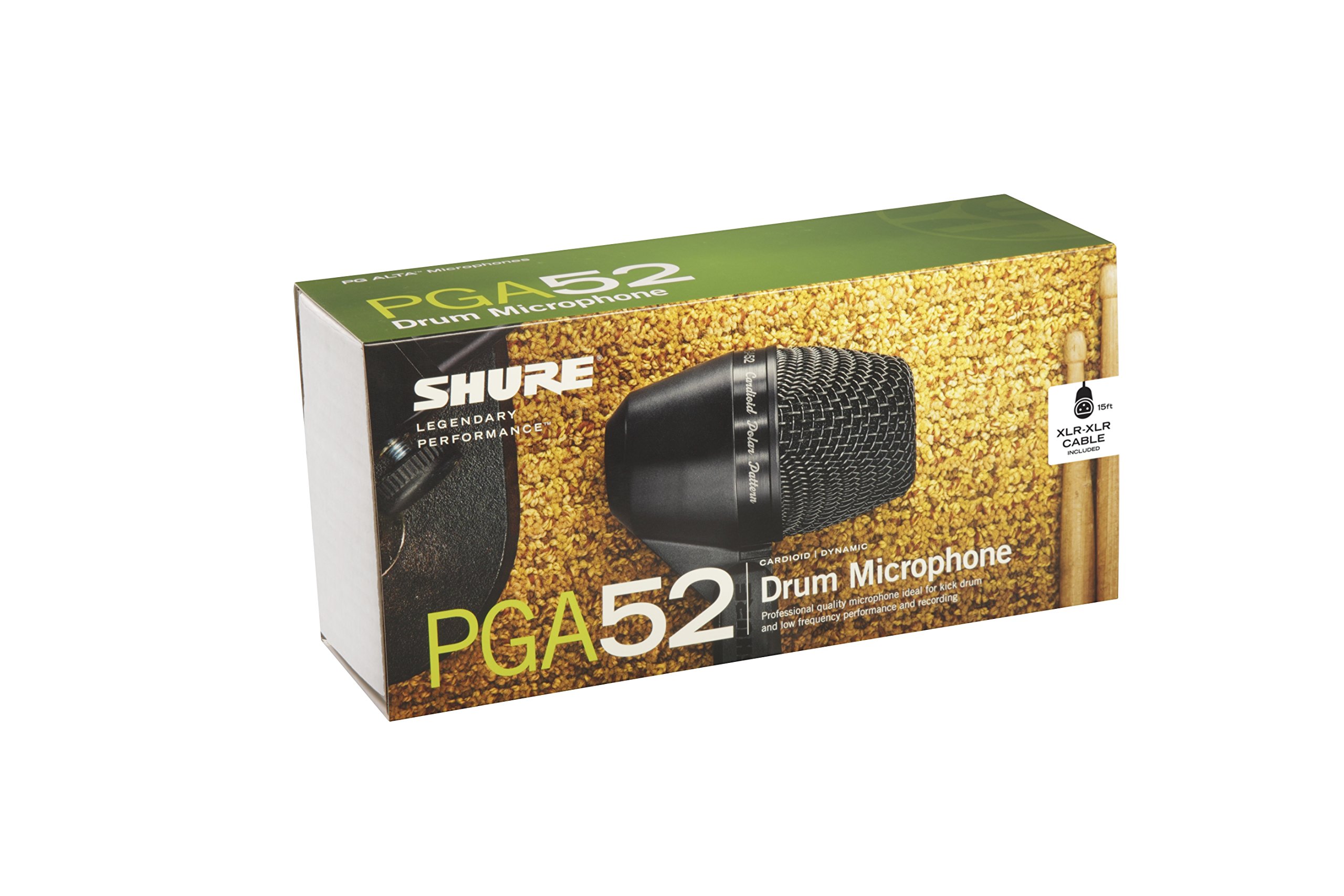 Shure PGA52 Dynamic Microphone - with Cardioid Pick-up Pattern, Swivel-Mount Dynamic Kick-Drum Microphone (PGA52-XLR)