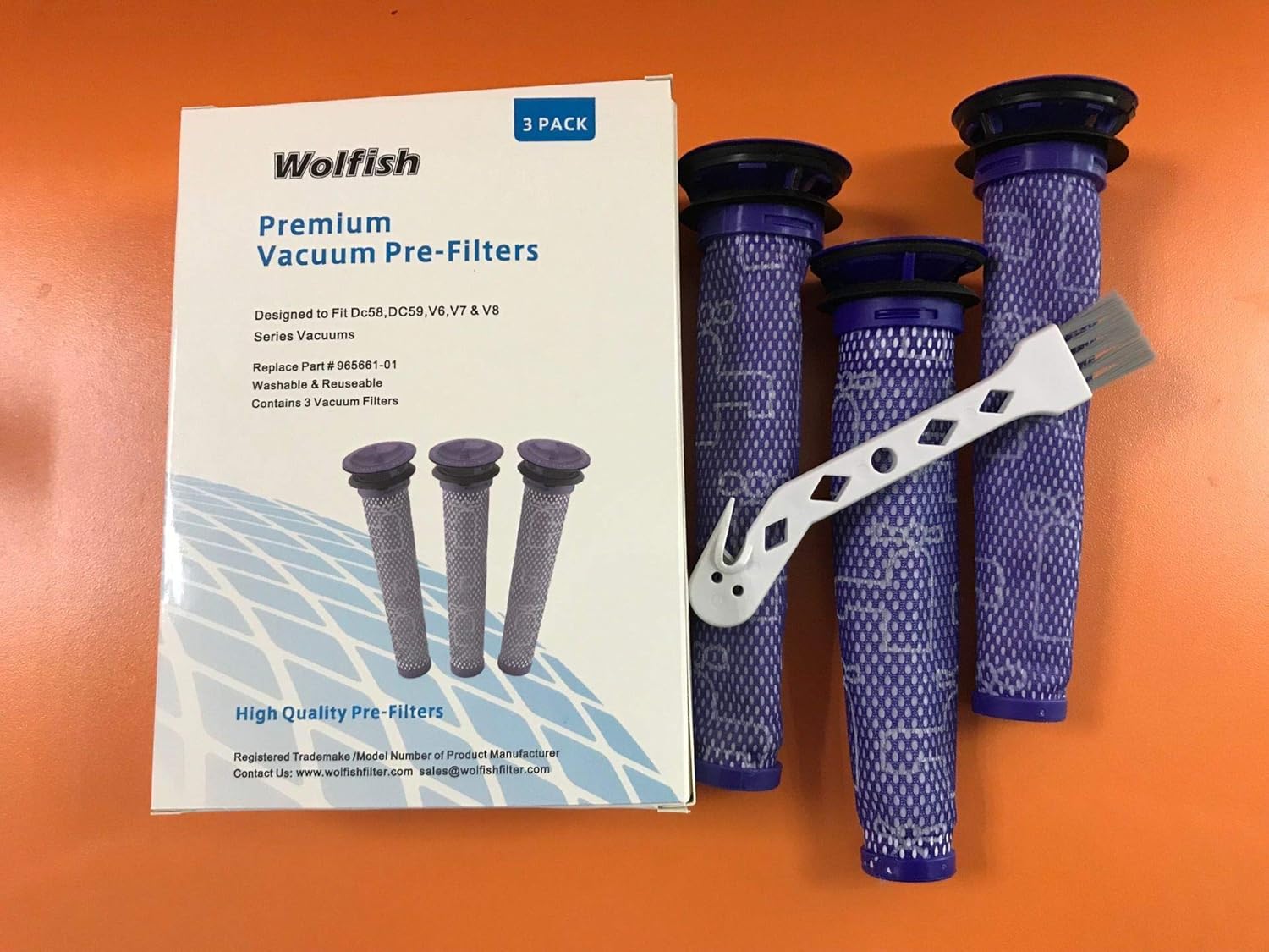 Wolfish 3 Pack Pre Filters for Dyson DC58, DC59, V6, V7, V8. Replacements Part # 965661-01. 3 Filters Kit for Dyson Filter Replacements -