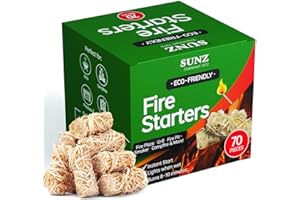 Bangerz Sunz Natural Fire Starters - 70 Pieces. All Weather Charcoal & BBQ Fire Starters for Fireplace, Campfires & Grill