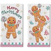 Croar Merry Christmas Gingerbread Man Kitchen Dish Towels Set of 2, Pink Xmas Peppermint Candy Drying Hand Towel Baking Cooking Cloth, Winter Holiday Bathroom Home Decoration 18 x 26 Inches