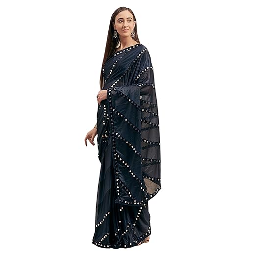 Womanista crepe with Blouse Piece Saree (TI1254_ Navy Blue_ Onesize)