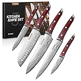 FOHERE Kitchen Knife Set with Ergonomic Red