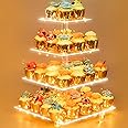 4 Tier Acrylic Cupcake Display Stand, Cupcake Tower Stand with Light, Cupcake Tier Stand for 50 Cupcakes, Clear Cupcake Stands for Weddings, Birthdays, Party, Graduation